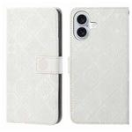 For iPhone 16 Plus Ethnic Style Embossed Pattern Leather Phone Case(White)