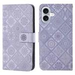 For iPhone 16 Ethnic Style Embossed Pattern Leather Phone Case(Purple)