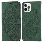 For iPhone 15 Pro Max Mandala Embossed Flip Leather Phone Case(Green)