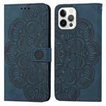 For iPhone 15 Pro Max Mandala Embossed Flip Leather Phone Case(Blue)