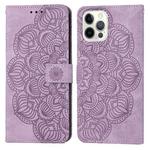 For iPhone 15 Pro Max Mandala Embossed Flip Leather Phone Case(Purple)