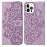 For iPhone 15 Pro Mandala Embossed Flip Leather Phone Case(Purple)