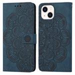 For iPhone 15 Plus Mandala Embossed Flip Leather Phone Case(Blue)