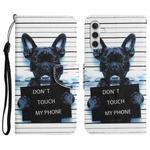 For Samsung Galaxy S23 FE 5G Colored Drawing Leather Phone Case(Black Dog)