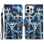 For iPhone 15 Pro Max Colored Drawing Leather Phone Case(Giraffes)
