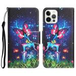 For iPhone 15 Pro Colored Drawing Leather Phone Case(Bottle Butterfly)