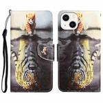 For iPhone 15 Colored Drawing Leather Phone Case(Tiger)