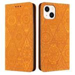 For iPhone 15 Ethnic Embossed Adsorption Leather Phone Case(Yellow)