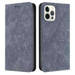 For iPhone 16 Pro Max Ethnic Embossed Adsorption Leather Phone Case(Grey)