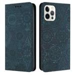 For iPhone 16 Pro Ethnic Embossed Adsorption Leather Phone Case(Blue)