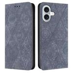 For iPhone 16 Plus Ethnic Embossed Adsorption Leather Phone Case(Grey)