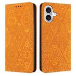 For iPhone 16 Ethnic Embossed Adsorption Leather Phone Case(Yellow)