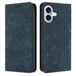 For iPhone 16 Ethnic Embossed Adsorption Leather Phone Case(Blue)