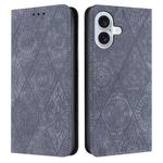 For iPhone 16 Ethnic Embossed Adsorption Leather Phone Case(Grey)