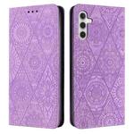 For Samsung Galaxy S23 FE 5G Ethnic Embossed Adsorption Leather Phone Case(Purple)