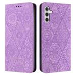 For Samsung Galaxy A05s Ethnic Embossed Adsorption Leather Phone Case(Purple)