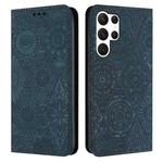 For Samsung Galaxy S24 Ultra 5G Ethnic Embossed Adsorption Leather Phone Case(Blue)