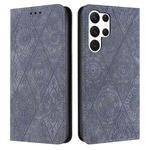 For Samsung Galaxy S24 Ultra 5G Ethnic Embossed Adsorption Leather Phone Case(Grey)