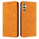 For Samsung Galaxy A35 Ethnic Embossed Adsorption Leather Phone Case(Yellow)