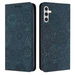 For Samsung Galaxy A55 Ethnic Embossed Adsorption Leather Phone Case(Blue)