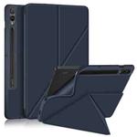 For Samsung Galaxy Tab S9 Cloth Texture Multi-folding Horizontal Flip Leather Tablet Case(Dark Blue)