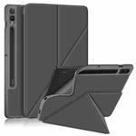 For Samsung Galaxy Tab S9 Cloth Texture Multi-folding Horizontal Flip Leather Tablet Case(Grey)