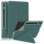For Samsung Galaxy Tab S9 Cloth Texture Multi-folding Horizontal Flip Leather Tablet Case(Dark Green)
