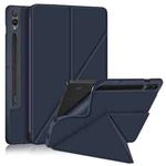For Samsung Galaxy Tab S9+ Cloth Texture Multi-folding Horizontal Flip Leather Tablet Case(Dark Blue)