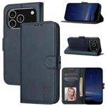 For iPhone 17 Pro Embossed Happy Cat Pattern Flip Leather Phone Case(Blue)