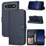 For iPhone 17 Air Embossed Happy Cat Pattern Flip Leather Phone Case(Blue)