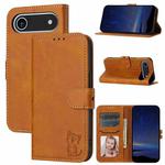 For iPhone 17 Air Embossed Happy Cat Pattern Flip Leather Phone Case(Yellow)