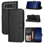 For iPhone 17 Air Embossed Happy Cat Pattern Flip Leather Phone Case(Black)