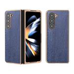 For Samsung Galaxy Z Fold5 Nano Plating Wood Texture PU Phone Case(Blue)