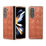 For Samsung Galaxy Z Fold5 Nano Plating Weave Plaid Texture PU Phone Case(Brown)