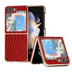 For Samsung Galaxy Z Flip5 Crocodile Texture Genuine Leather Nano Electroplating Phone Case(Red)
