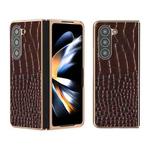 For Samsung Galaxy Z Fold5 Crocodile Texture Genuine Leather Nano Electroplating Phone Case(Coffee)