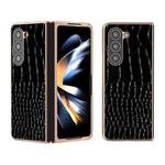 For Samsung Galaxy Z Fold5 Crocodile Texture Genuine Leather Nano Electroplating Phone Case(Black)