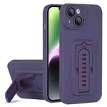 For iPhone 15 Plus Strap Holder Shockproof Protective Phone Case with Lens Film(Purple)