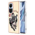 For OPPO Reno10 5G Global Electroplating Marble Dual-side IMD Phone Case(Lucky Dog)