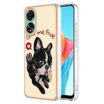 For OPPO A78 4G Electroplating Marble Dual-side IMD Phone Case(Lucky Dog)
