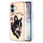 For iPhone 16 Plus Electroplating Marble Dual-side IMD Phone Case(Lucky Dog)