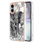 For iPhone 16 Electroplating Marble Dual-side IMD Phone Case(Totem Elephant)