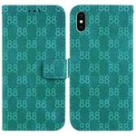 For iPhone XS Max Double 8-shaped Embossed Leather Phone Case(Green)