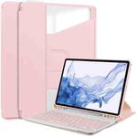 For Samsung Galaxy Tab S9 360 Rotation Transparent Smart Leather Case with Keyboard(Pink)