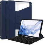 For Samsung Galaxy Tab S9 360 Rotation Transparent Smart Leather Case with Keyboard(Dark Blue)