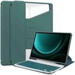 For Samsung Galaxy Tab S9 FE+ / S10+ 360 Rotation Transparent Smart Leather Case with Keyboard(Dark Green)