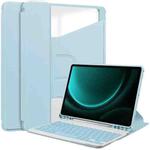 For Samsung Galaxy Tab S9 FE+ / S10+ 360 Rotation Transparent Smart Leather Case with Keyboard(Sky Blue)