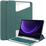 For Samsung Galaxy Tab S9 FE / S10 FE 360 Rotation Transparent Smart Leather Case with Keyboard(Dark Green)