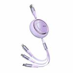 WK WDC-05 66W 3 in 1 USB to 8 Pin + Micro USB + USB-C / Type-C Retractable Fast Charging Data Cable, Length: 1.2m(Purple)