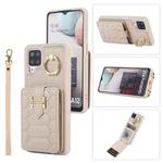 For Samsung Galaxy A12 5G Vertical Card Bag Ring Holder Phone Case with Dual Lanyard(Beige)